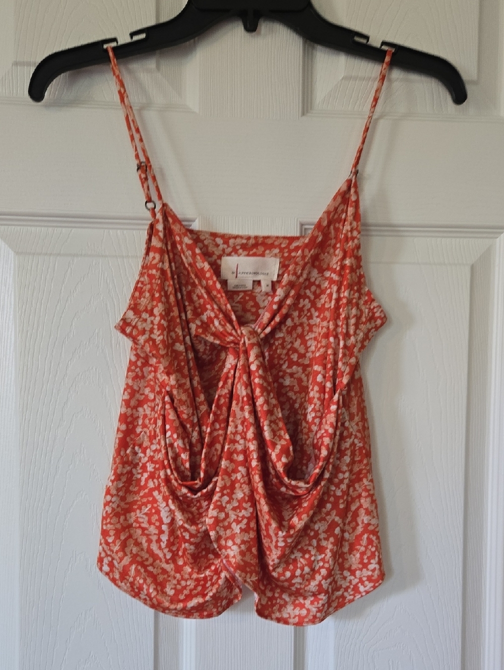 Anthropologie Coral and Cream Floral Tie-Front Spaghetti Strap Cami
